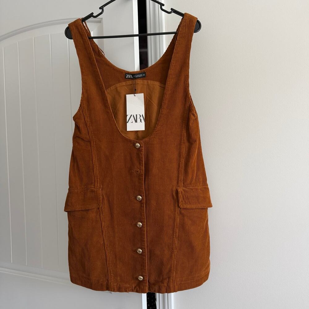 Zara brown corduroy pinafore mini dress